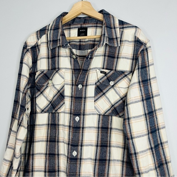 RVCA MidWeight Blue Plaid Flannel Button Up Large - Picture 2 of 4